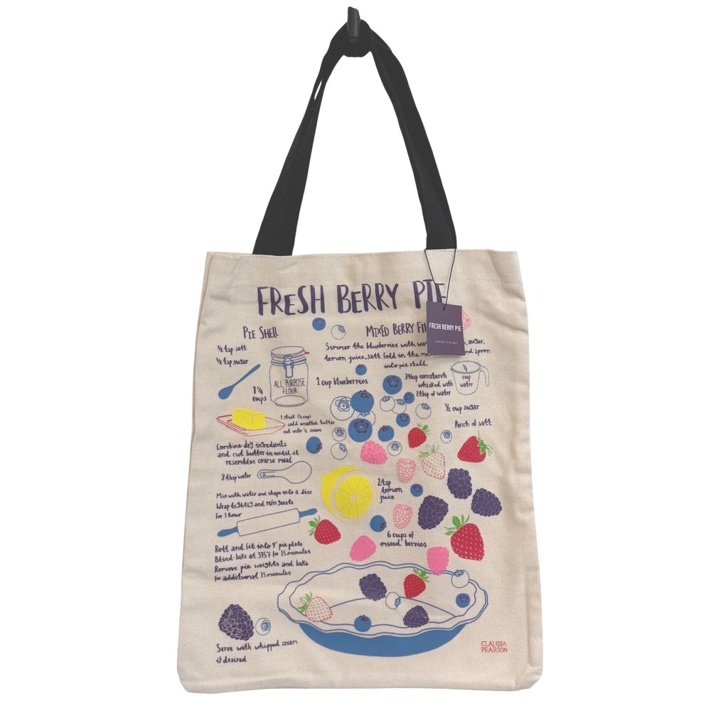 Galison Fresh Berry Pie Canvas Tote Bag Claudia Pearson Recipe Graphic NEW